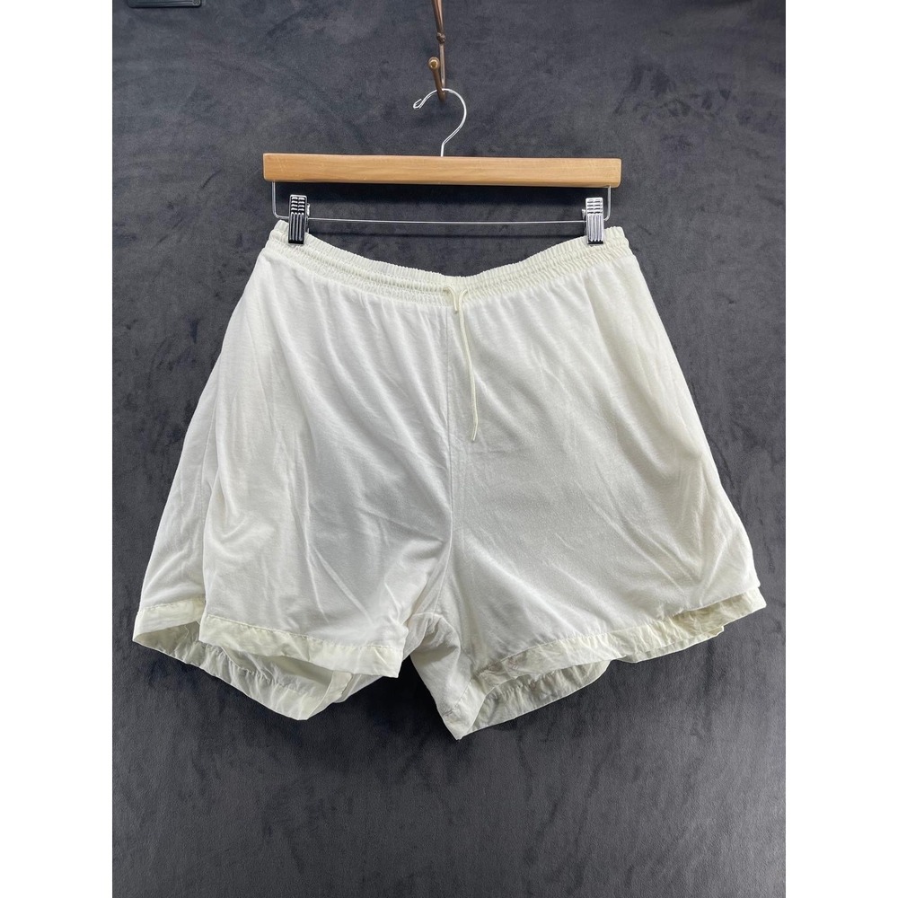 Vintage Reebok White Nylon Athletic Gym Shorts Mens XL Drawstring Back Pocket